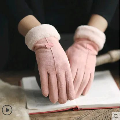 Velvet-Lined Suede Touch Screen Gloves