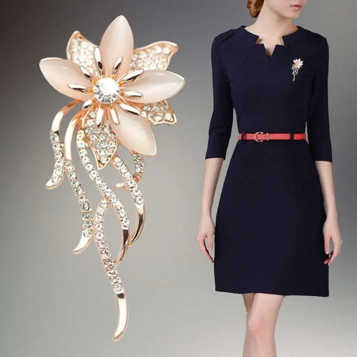 Gold-Plated Inlay Gem Brooch
