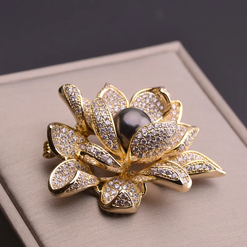 Freshwater Pearl and Zircon Brooch
