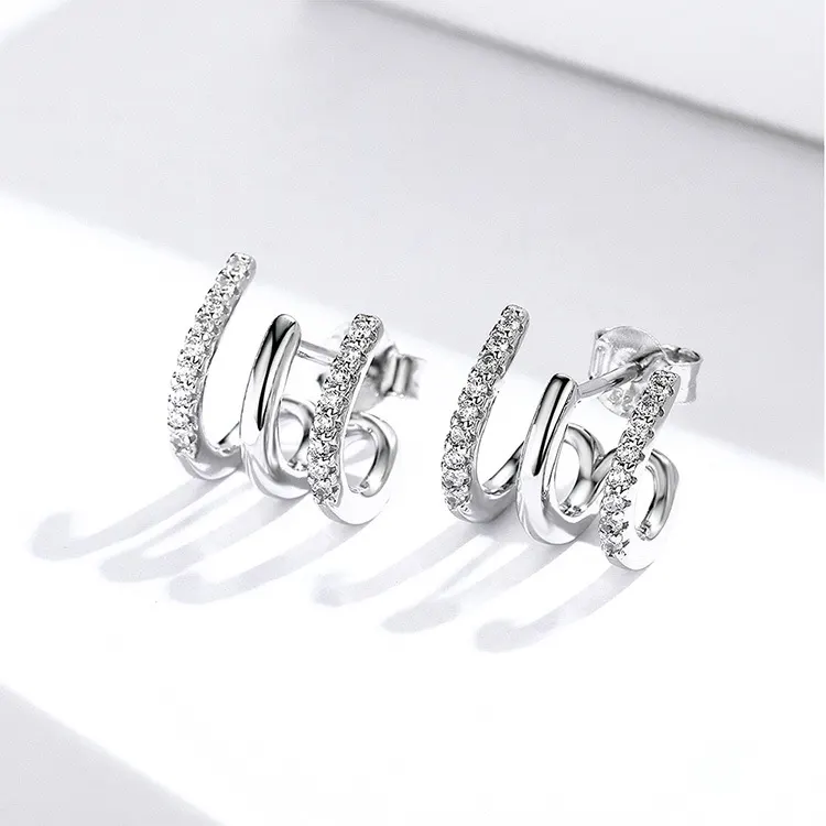 Three-Layer Sterling Silver Heart Earrings