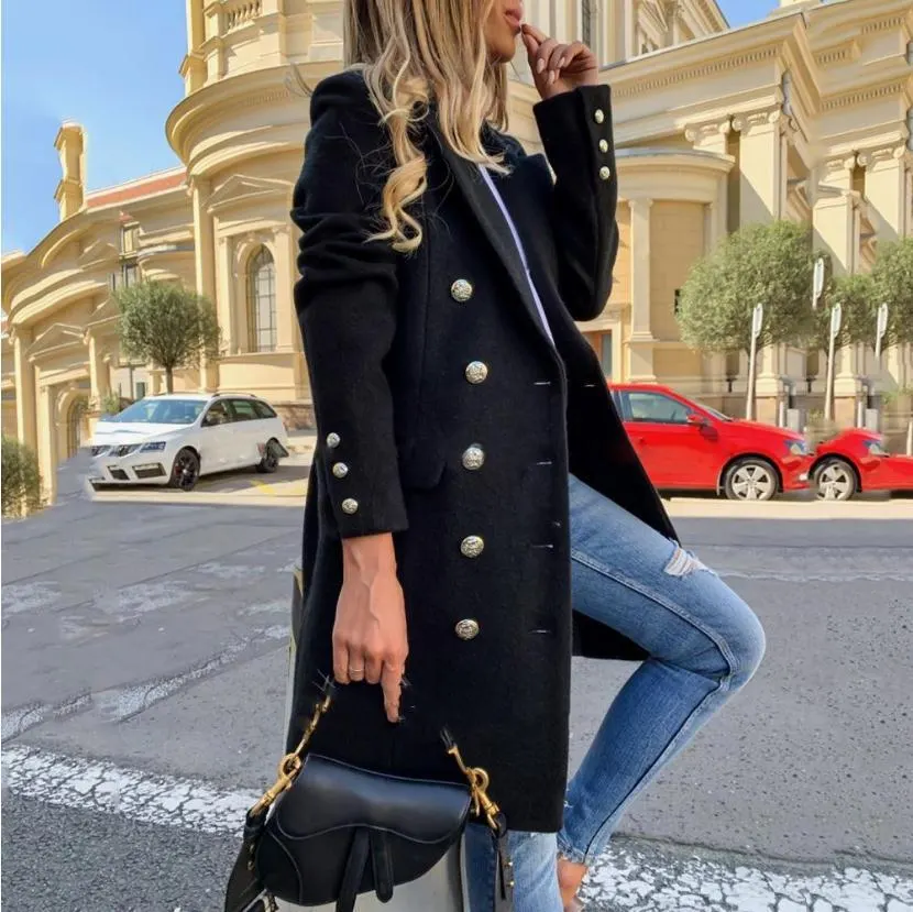 Lapel Double-Breasted Mid-Length Coat