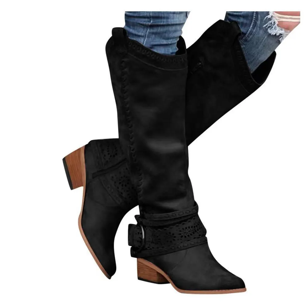 Metal-Trim Suede Knee-High Boots