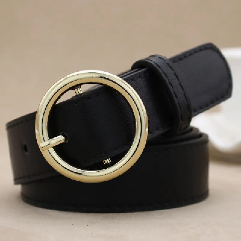 Round Buckle Faux Leather Belt