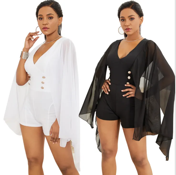 V-Neck Polyester Jumpsuit