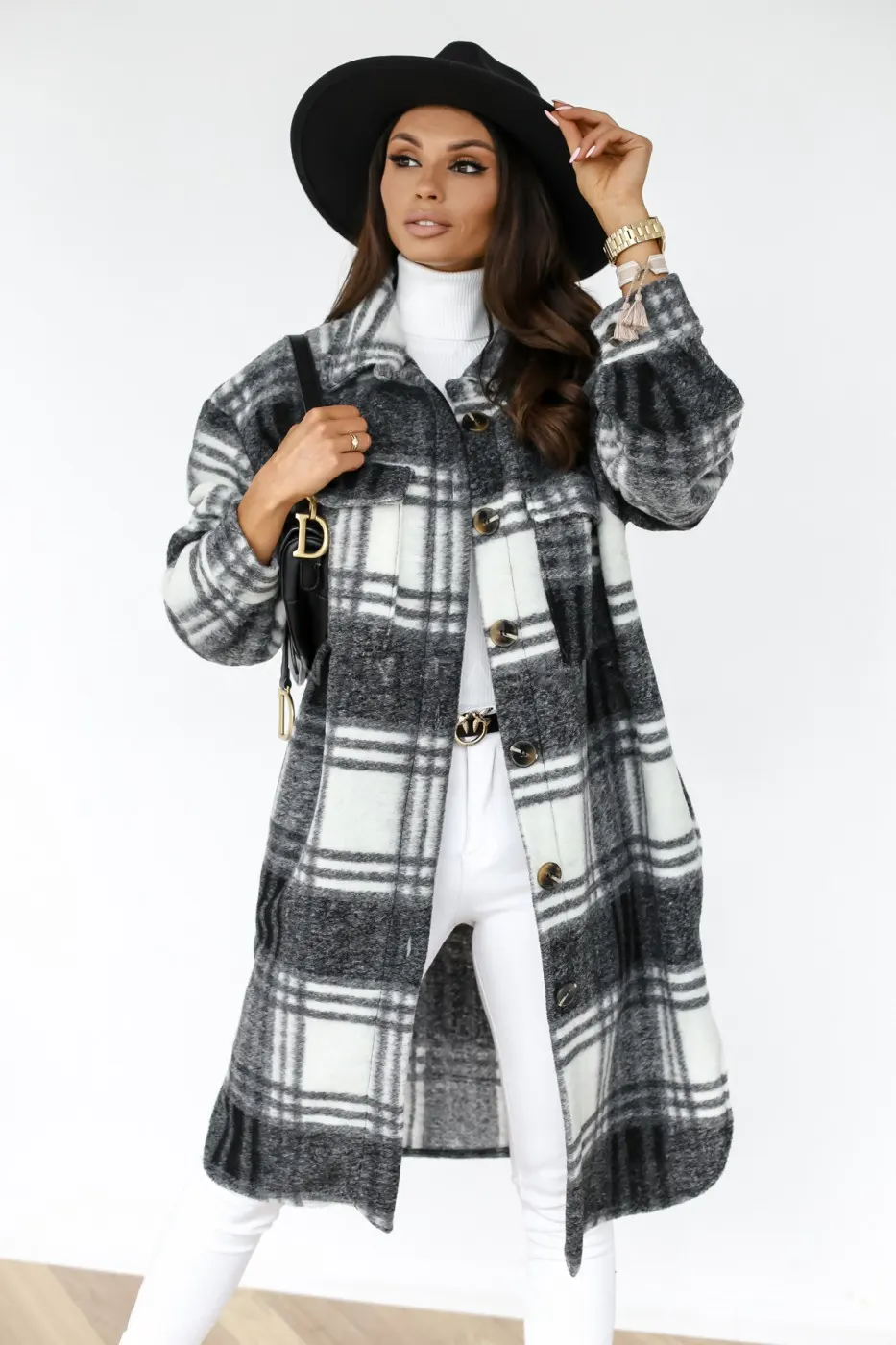 Buttoned Striped Lapel Long Coat