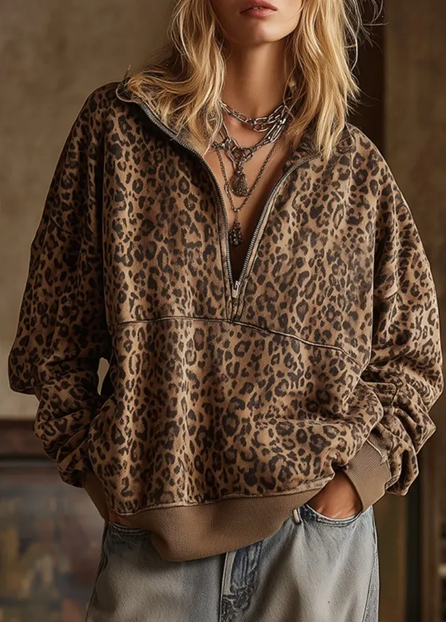 Leopard Print Zip-Up Hoodie
