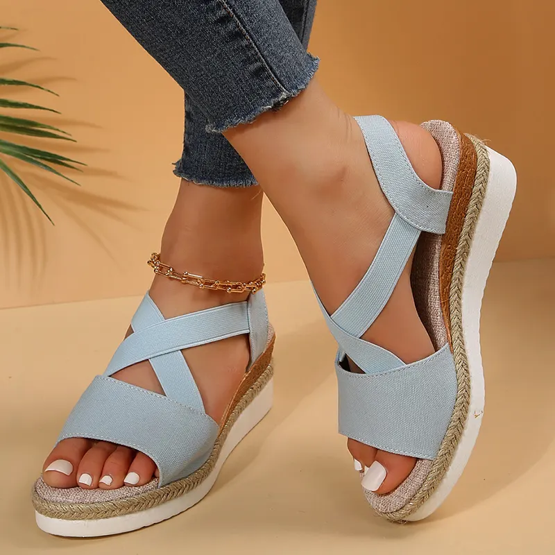 Cross-Strap Platform Wedge Sandals