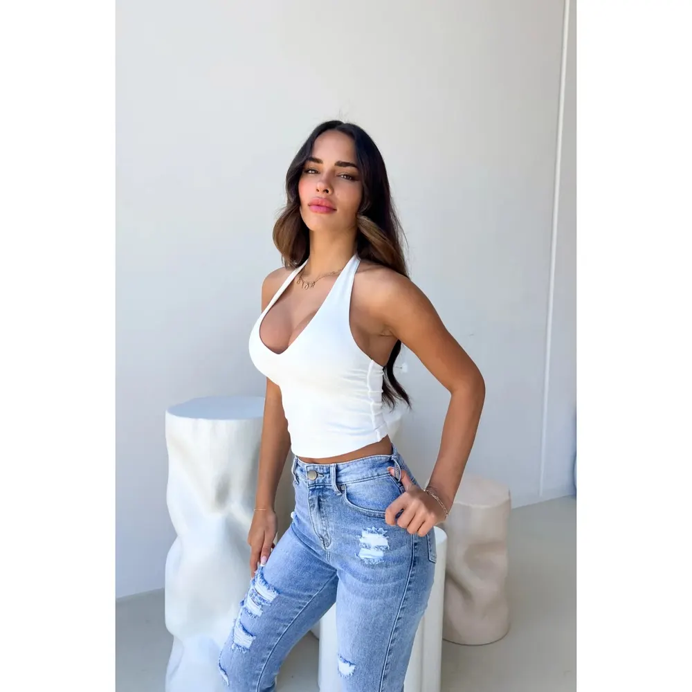 V-Neck Backless Crop Top