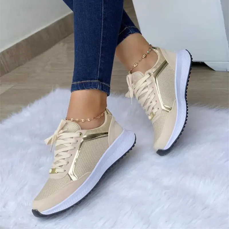 Polka Dot Mesh Lace-Up Sneakers