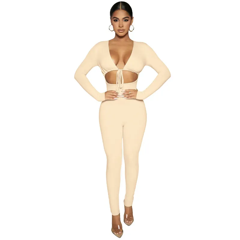Lace-Up Skinny Fleece Jumpsuit