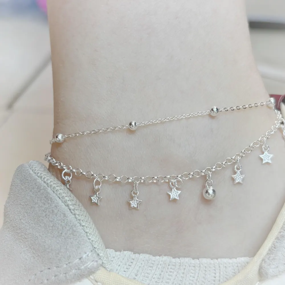 Anklet in 999 Silver with Star and Bead