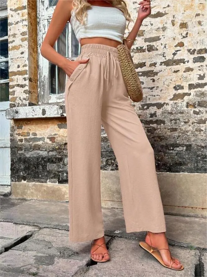 High Waist Drawstring Relaxed Trousers