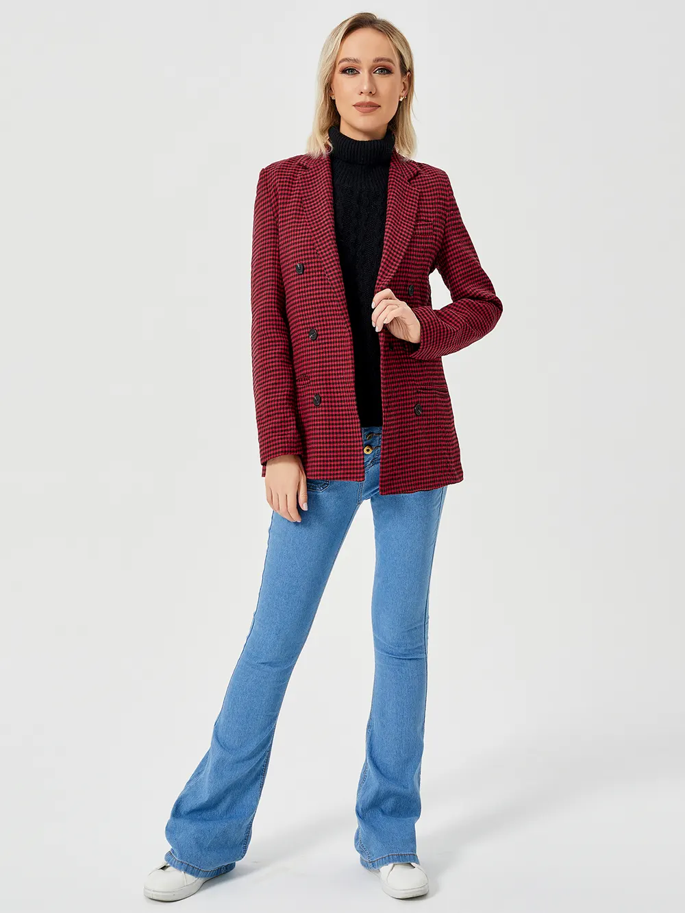 Double-Breasted Notched Lapel Blazer