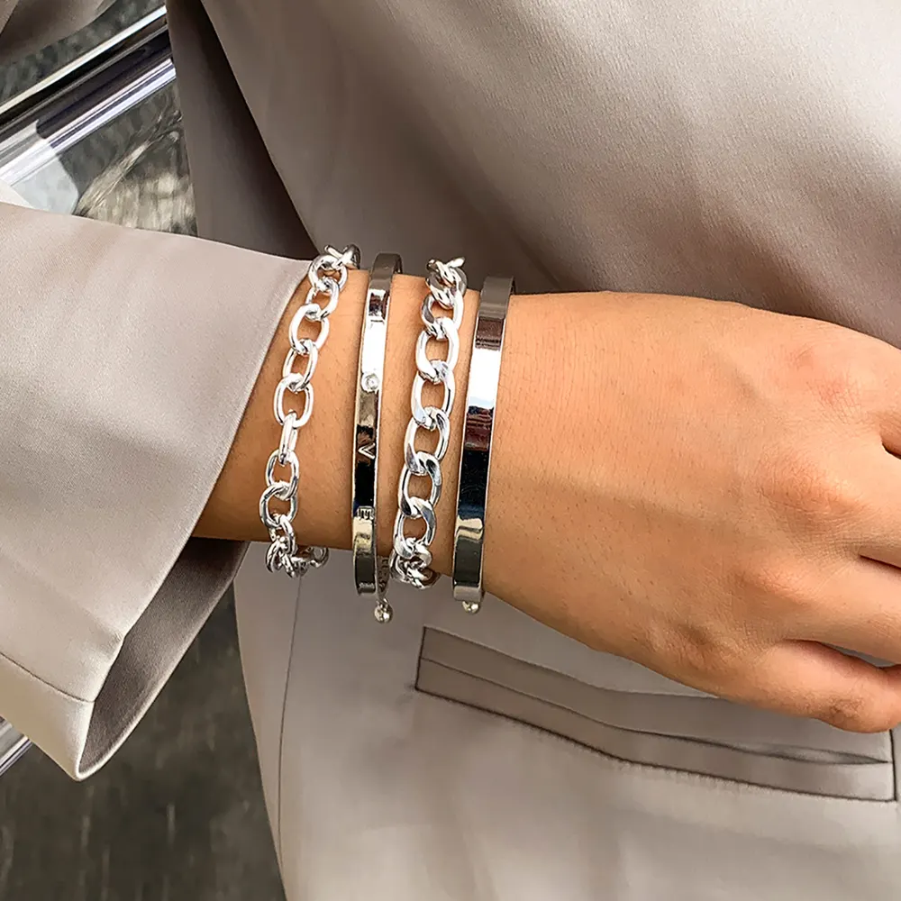 C-Shaped Hollow Chain Bracelet Set