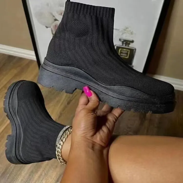 Chunky Heel Mesh Sock Boots