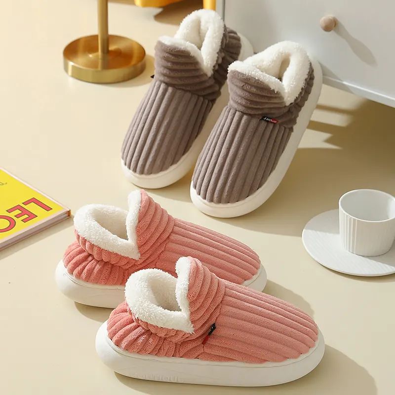 Striped Plush House Slippers