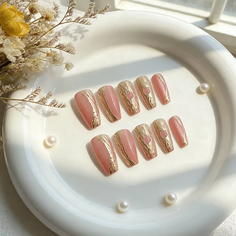 Blush and Gold Foil Press-On Nails