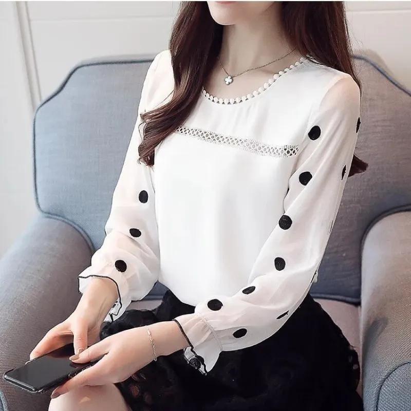 Chiffon Long Sleeve Round Neck Blouse