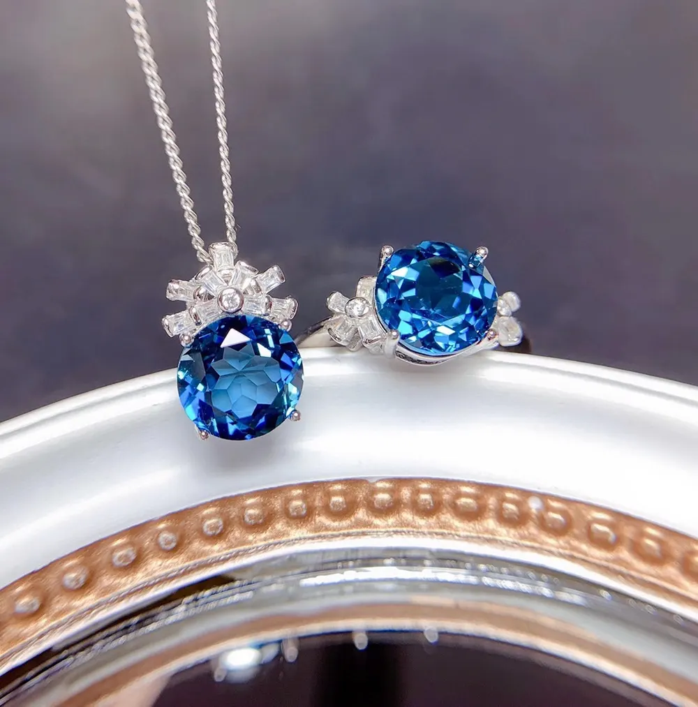 London Blue Adjustable Ring and Pendant Set