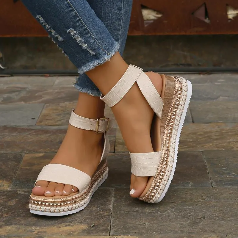 Buckle Strap Platform Wedge Sandals