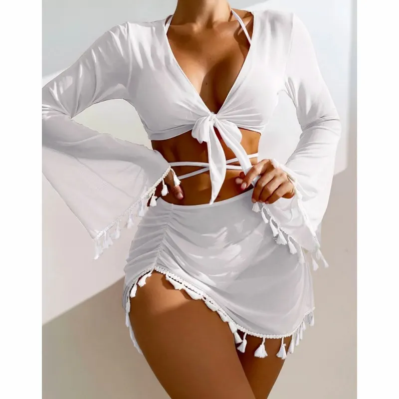 4-Piece Bikini Set with Skirt and Cover-Up