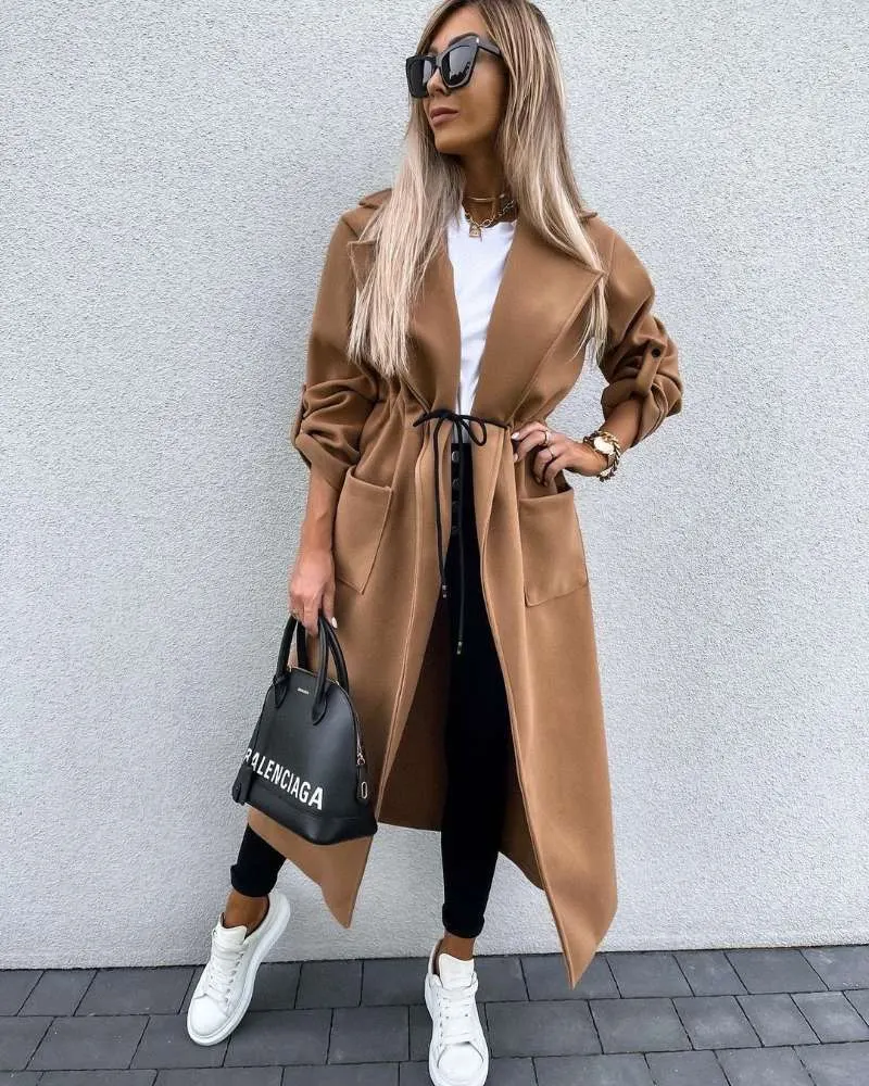 Lapel Collar Patchwork Coat