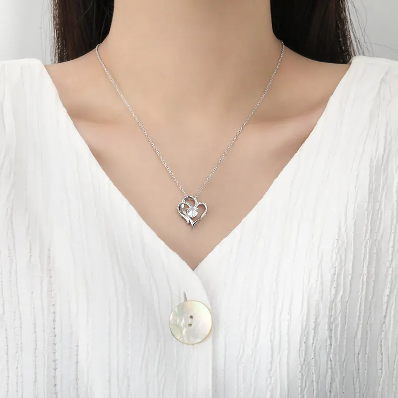 Double Heart Crystal Pendant Necklace