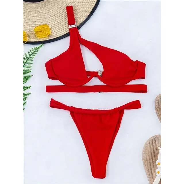 Solid Color Two-Piece Swimsuit