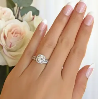 Silver-Tone Square Inlay Couple Ring Set