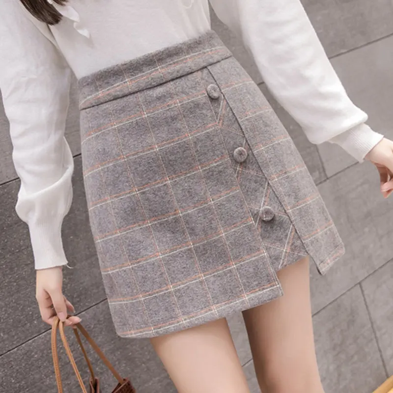 Plaid A-Line Mini Skirt with Asymmetric Hem