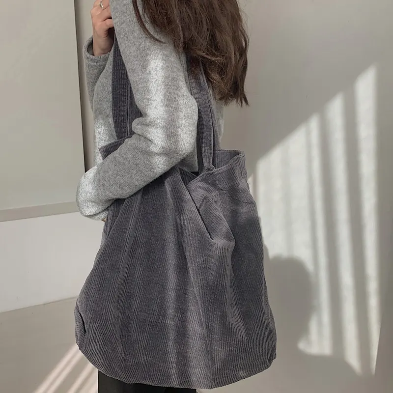 Pleated Plush Corduroy Tote Bag