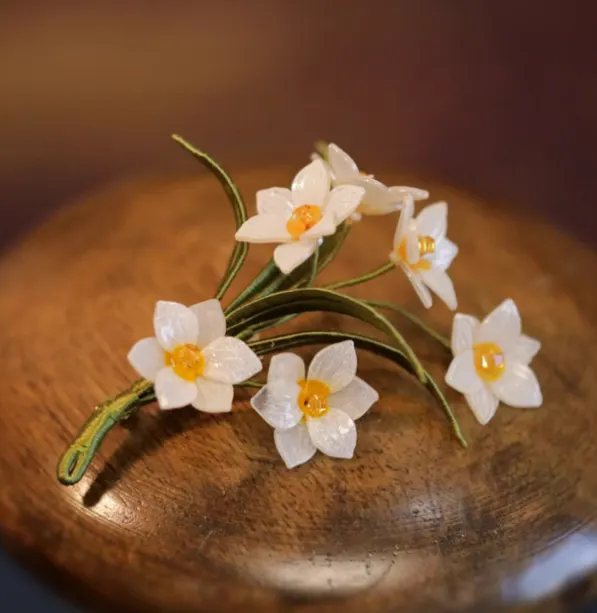Hand-Wrapped Daffodil Brooch Pin