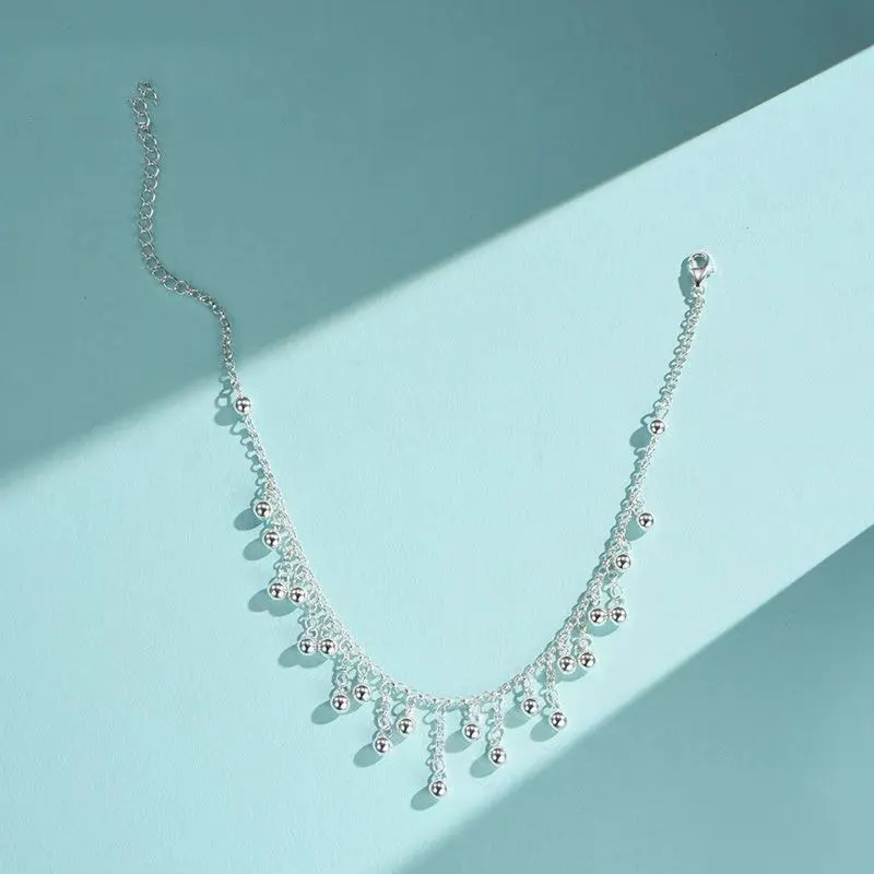 999 Silver Multi Bead Tassel Anklet