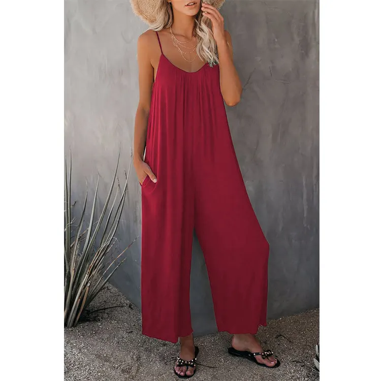 Loose Cotton-Blend Sleeveless Jumpsuit