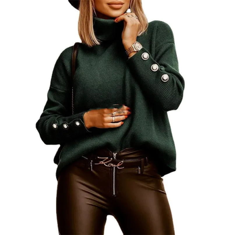 Loose Turtleneck Sweater with Stitching