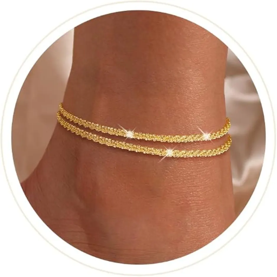Layered Gold and Silver Ankle Bracelets