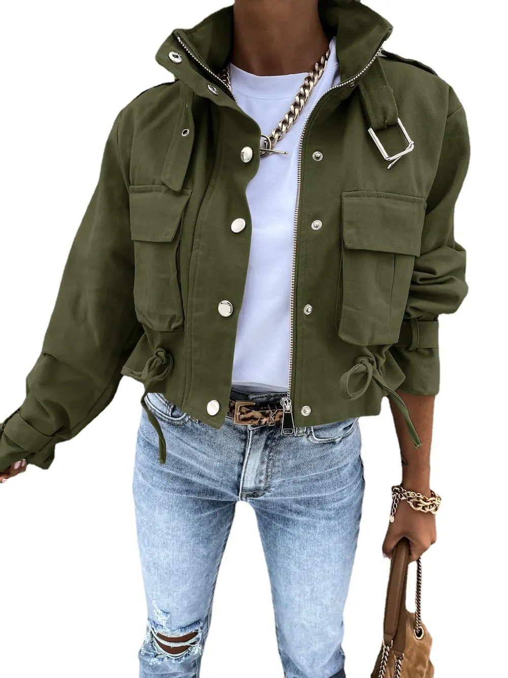 Short Crew-Neck Moto Jacket