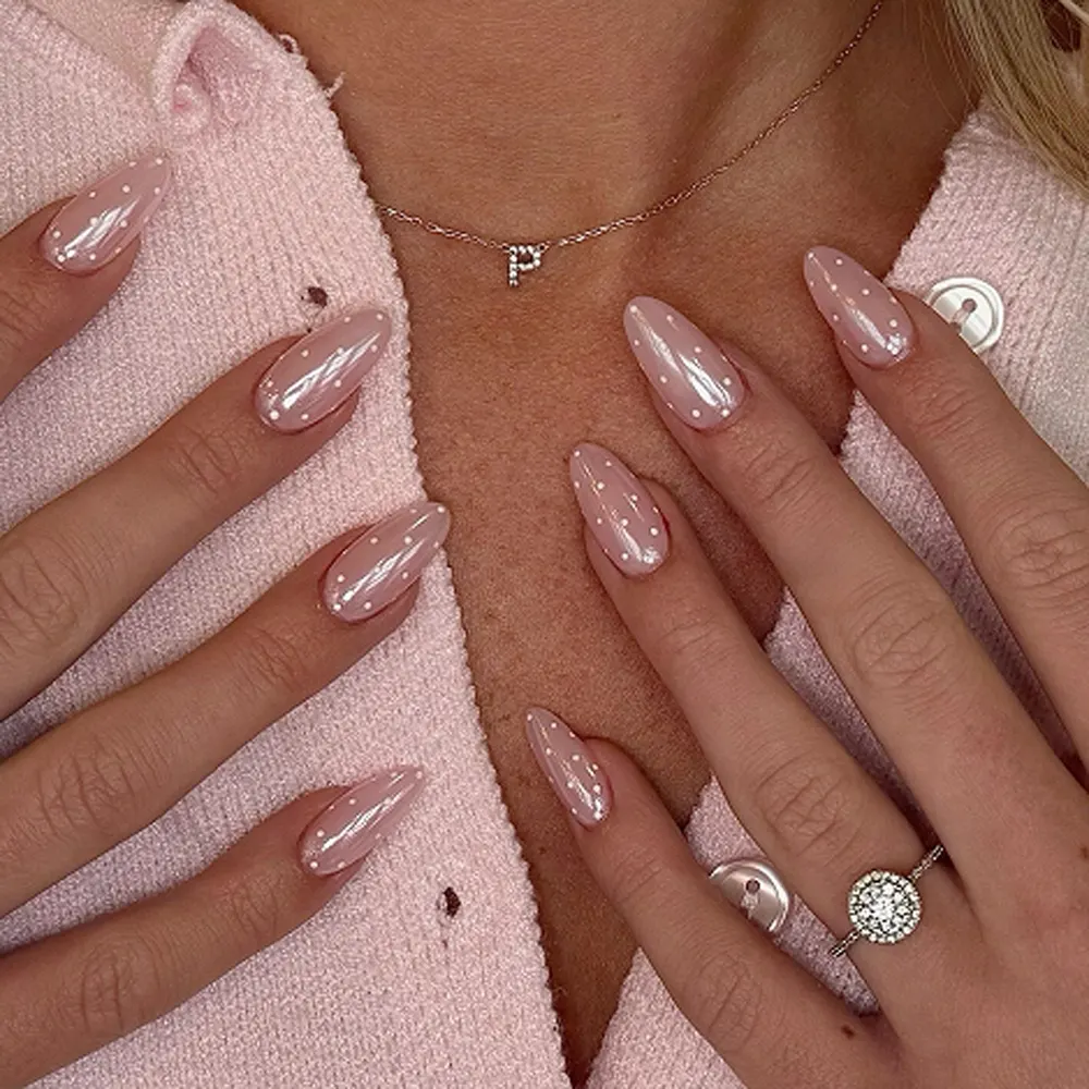 Almond Press-On Nails, French Tip and Gold Foil