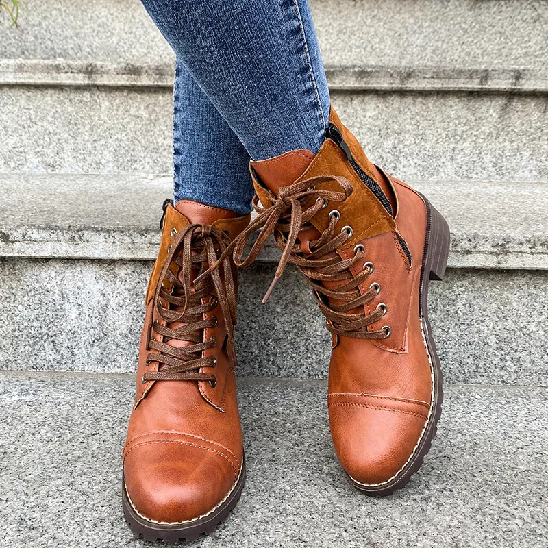 Lace-Up Mid-Calf Boots with Tassel Detail