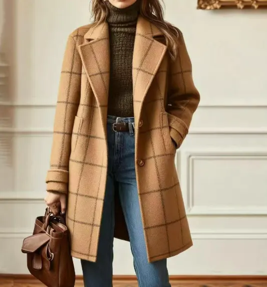 Dark Green Plaid Woolen Coat