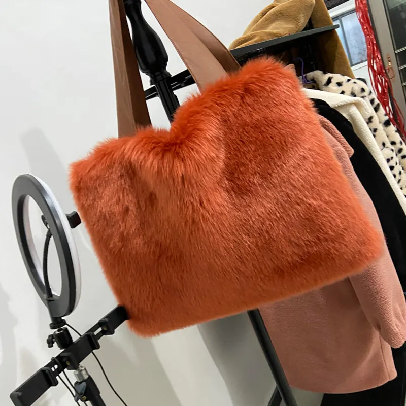 Large Plush Faux Fur Shoulder Bag