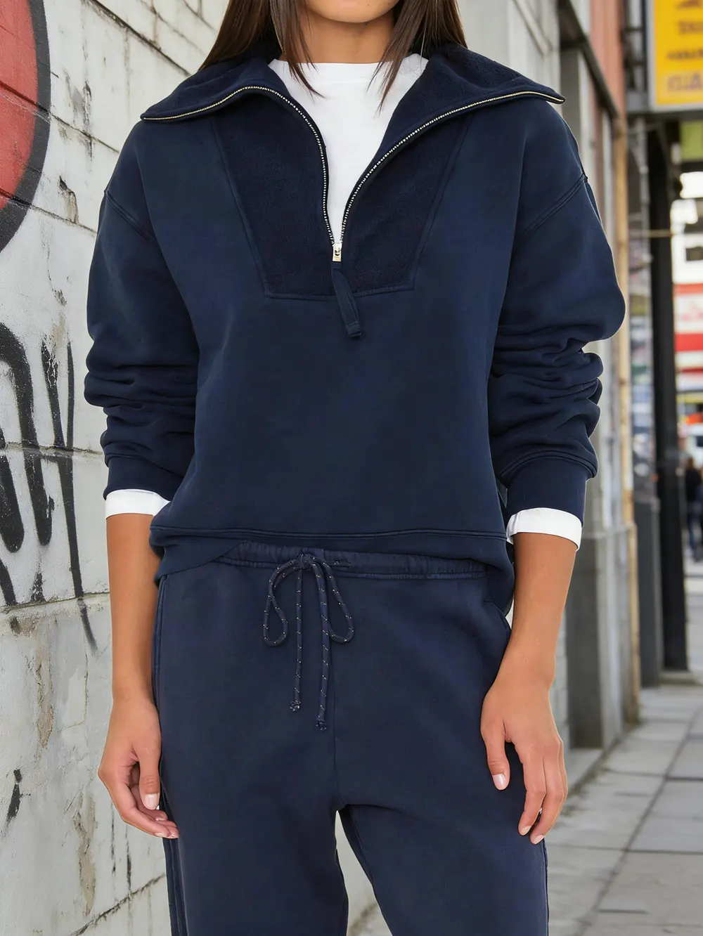 Half-Zip Woven Sweatshirt and Jogger Set