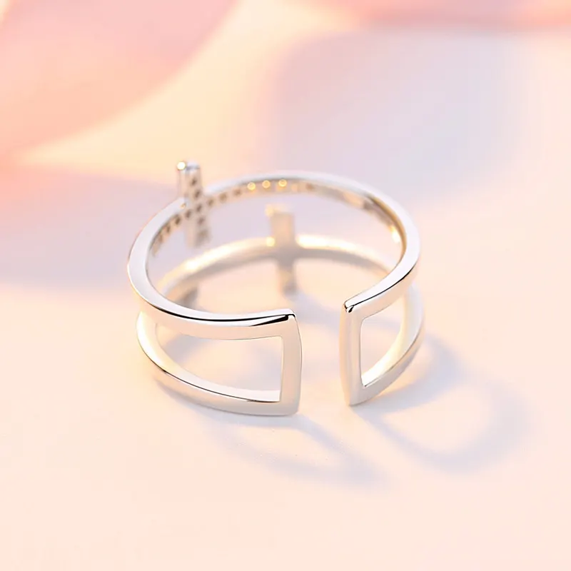 Double Cross Zircon Open Ring