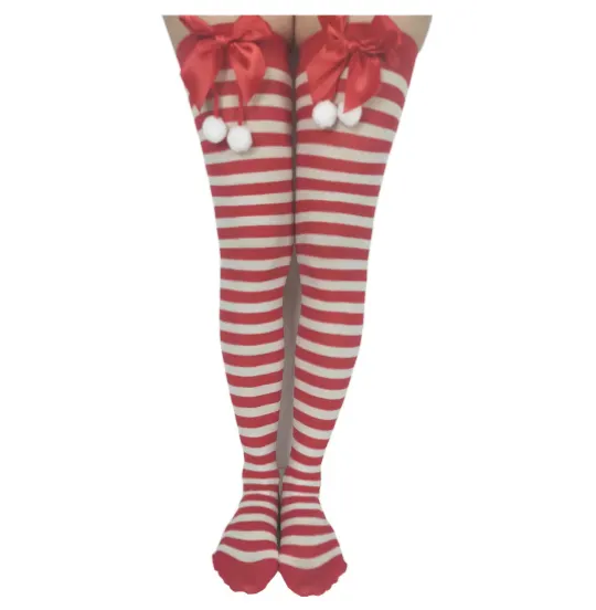 Festive Knit Stockings with Pom Pom Cuff