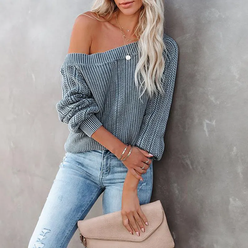 Loose V-Neck Lantern Sleeve Sweater