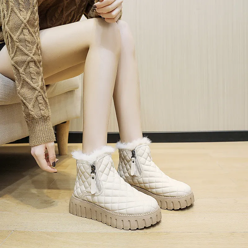 Plaid Platform Ankle Snow Boots