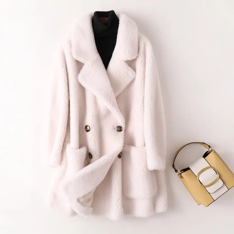 Mid-Length Shearling Wool Coat
