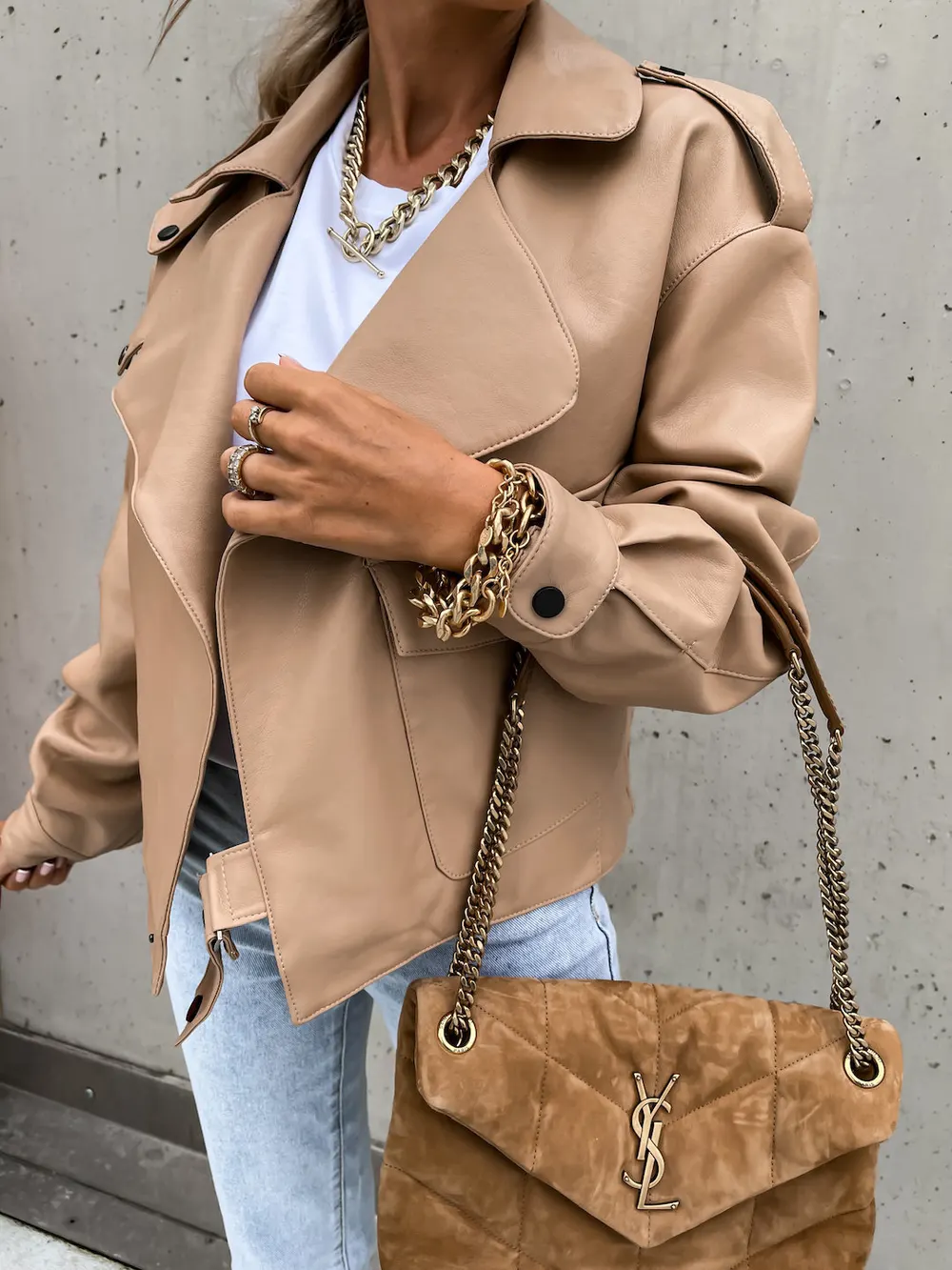 Loose PU Leather Lapel Jacket