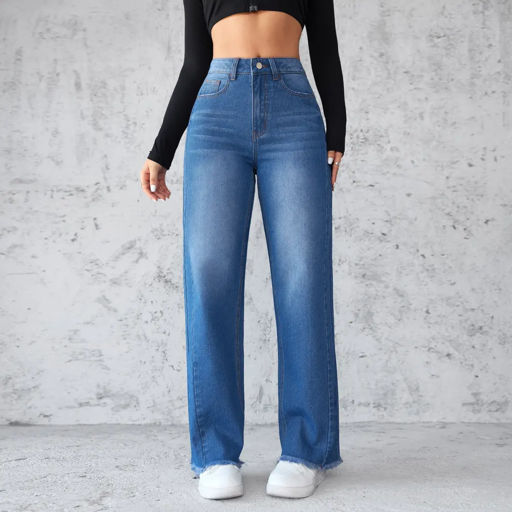 High-Waist Straight Wide-Leg Jeans