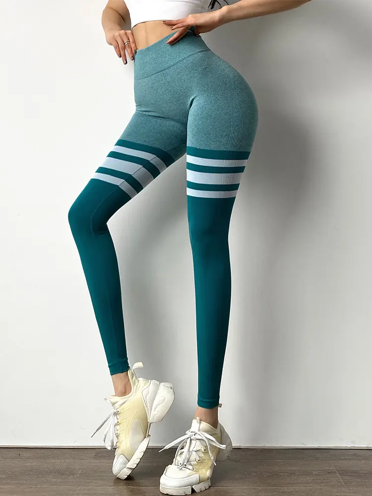 Striped High-Waisted Gym Leggings